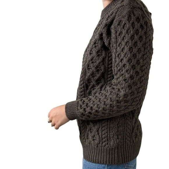 NWT Womens Aran Sweater Market Wool Olive Green Irish Fisherman Sweater Sz M - Picture 9 of 14